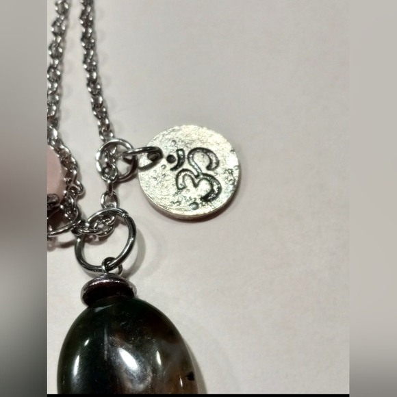 OM AUM And Agate Quartz Necklace Hindu Silver Tone Inner Peace - Picture 3 of 6